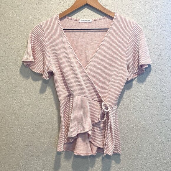 Caution to the Wind Pink Stripe Peplum Top Small - Picture 1 of 5